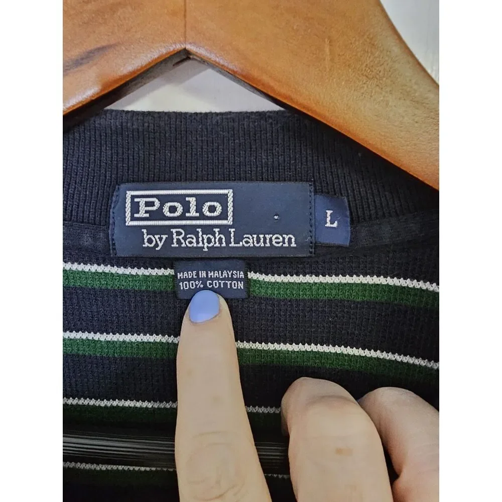 Polo Ralph Lauren Classic Fit Mens Size Large LG Polo Shirt Blue‎ Green Stripe